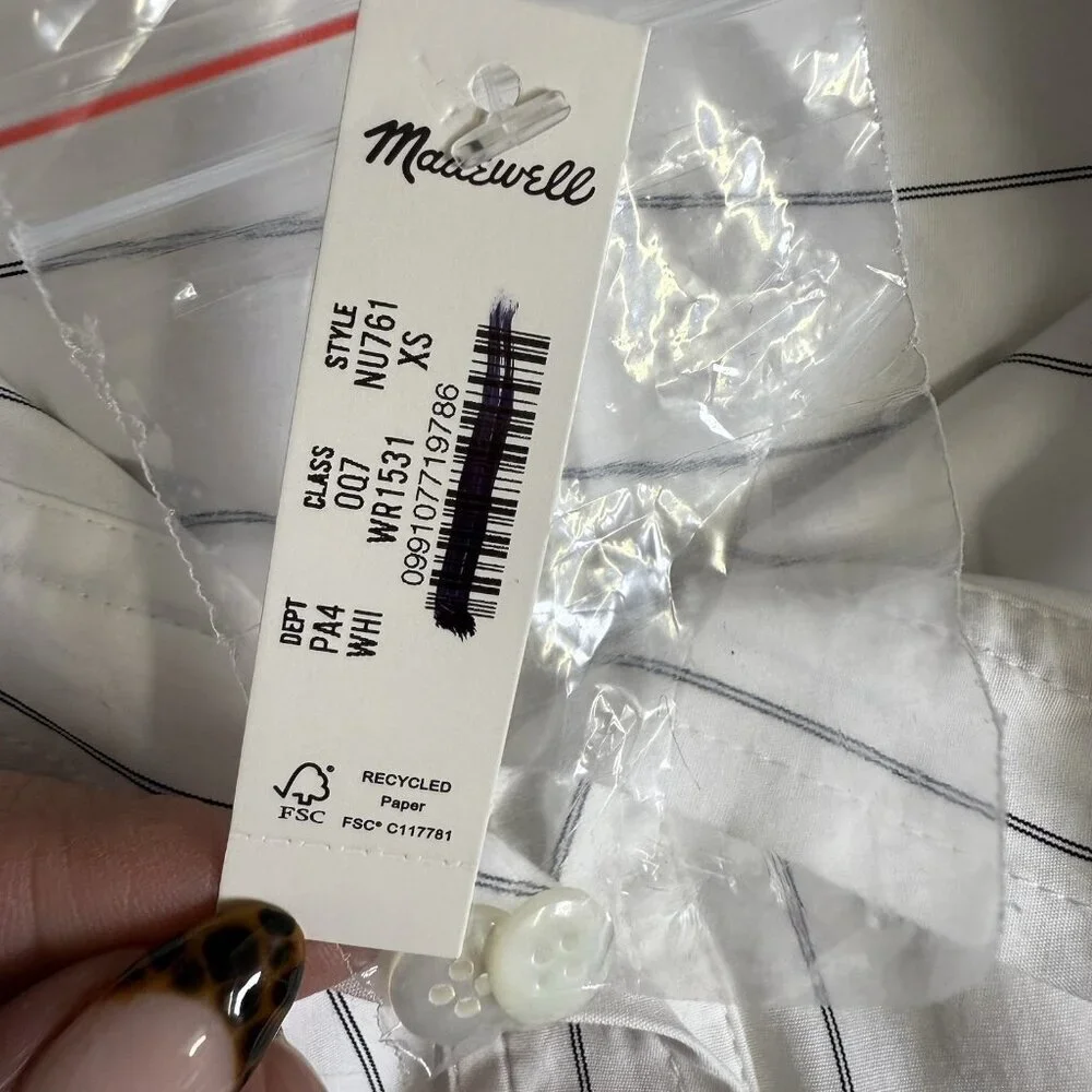MADEWELL Bubble-Hem Mini Shirtdress in Pinstripe Poplin Dress X-Small - Picture 7 of 16